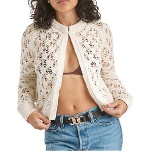Zara Crochet Knit Cardigan Cream Cottagecore Feminine Open Knit Sweater Size S